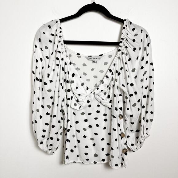 Anthropologie Ranna Gill Francois Blouse Black White Polka Dot Small Coquette - Picture 4 of 11